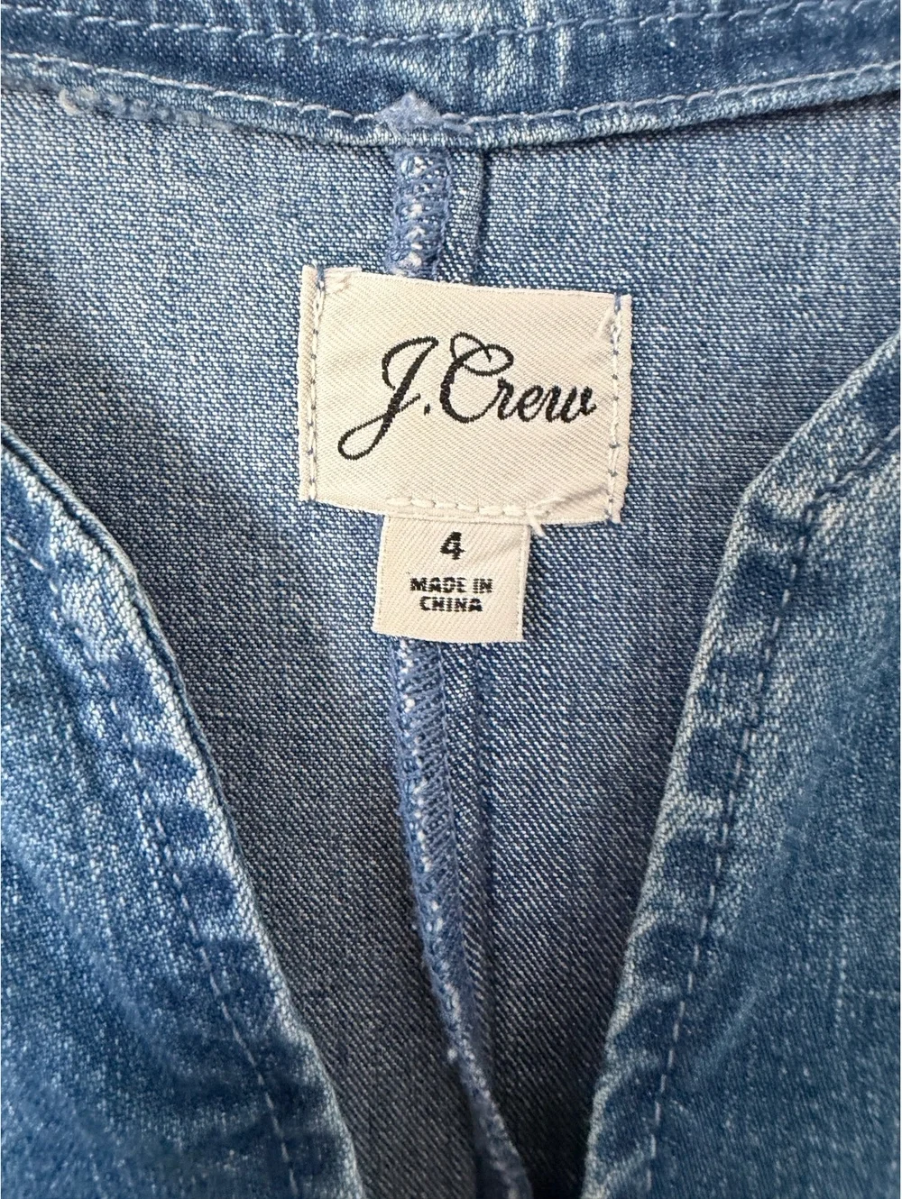 J. Crew Short Sleeve V-Neck Side Pocket Blue Denim Shift Dress Women's Size 4